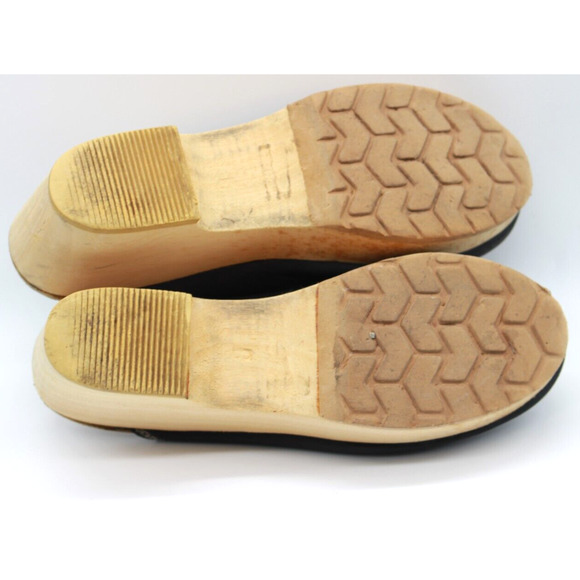 VTG Tano Womens Suki Leather Platform Wood Clogs Black Made In Spain Size 8 - Picture 7 of 7